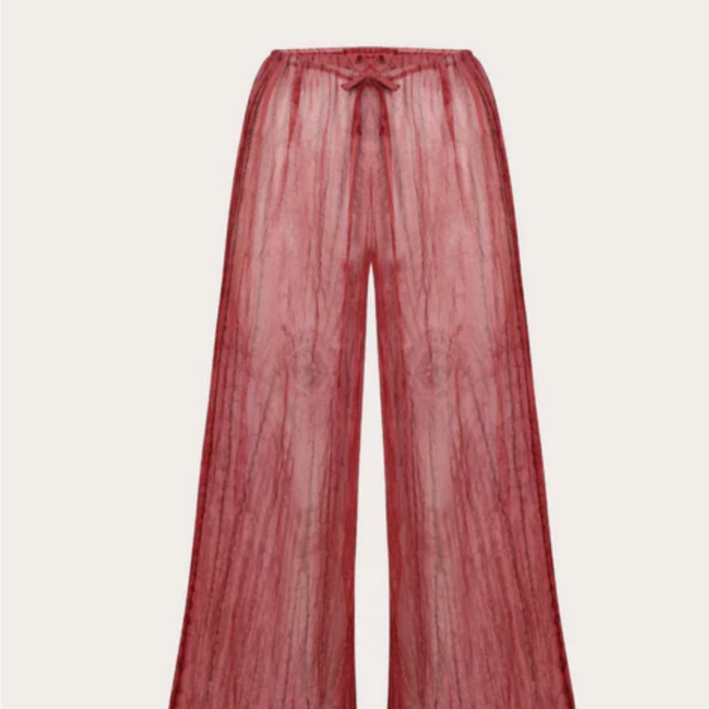 Ranaco Atelier - Hibiscus Red Wide-Leg Sheer Pants